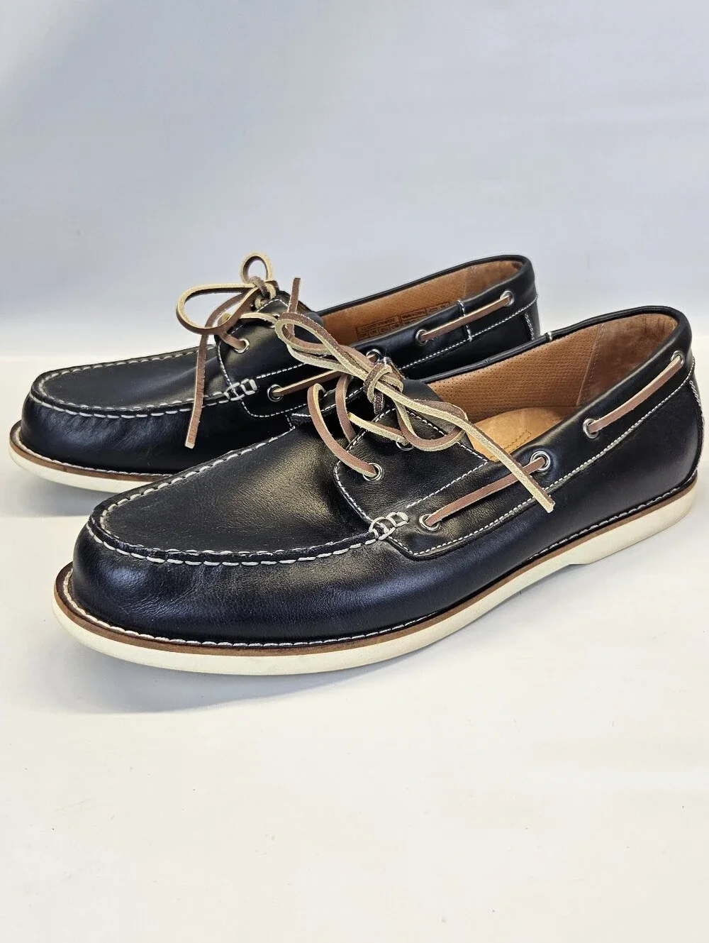 Vionic Lloyd Boat Shoes Mens Navy Blue Leather Lace Up Support Comfort 11.5 Work